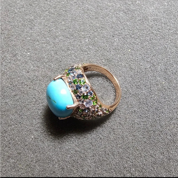 Ladies Turquoise Multi Gemstone Cluster Sterling Silver Statement Cocktail Ring - Picture 8 of 12
